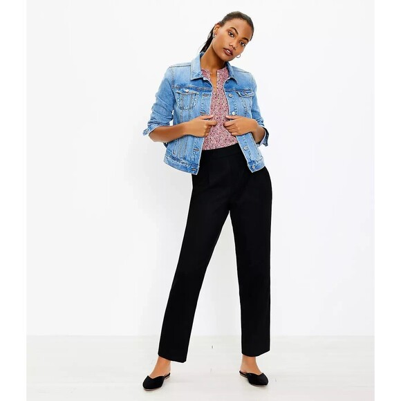 LOFT Womens Size Large Pants Pull On Tapered in Brushed Flannel  Black Ankle NEW - Picture 2 of 16